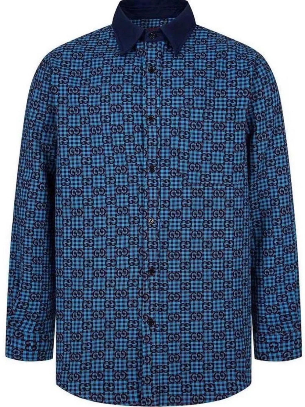 Gucci Blue Checked Monogram Button-Down Shirt